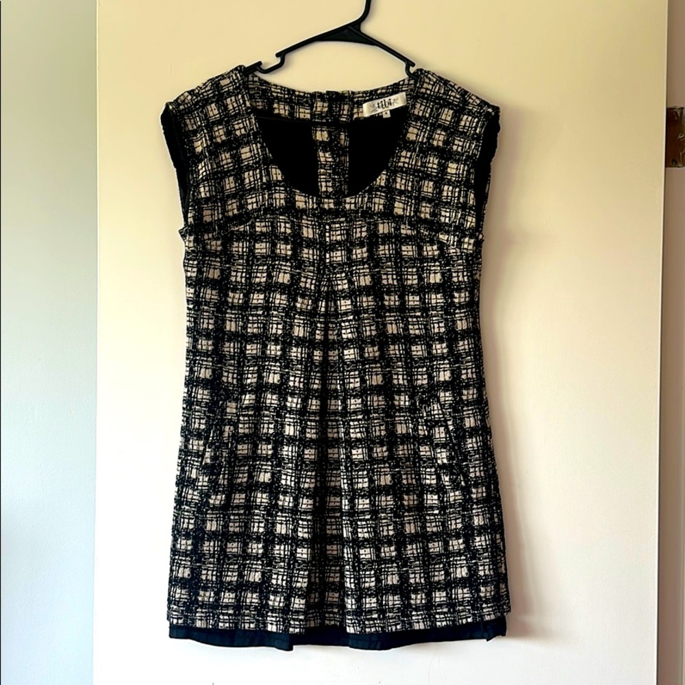 Tibi black and white tweed mini shift dress